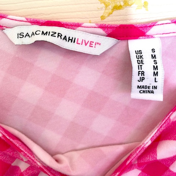 Isaac Mizrahi Cold Shoulder Holiday Top Pink & White Plaid Size Small - Picture 4 of 7